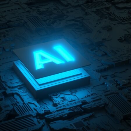 Circuit board and AI micro processor, Artificial intelligence of digital human. 3d render-60