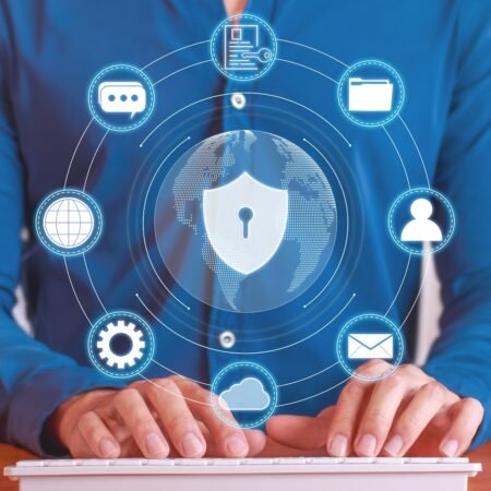 Vertical photo about the cybersecurity, protection of the user's private data, files and documents.-40